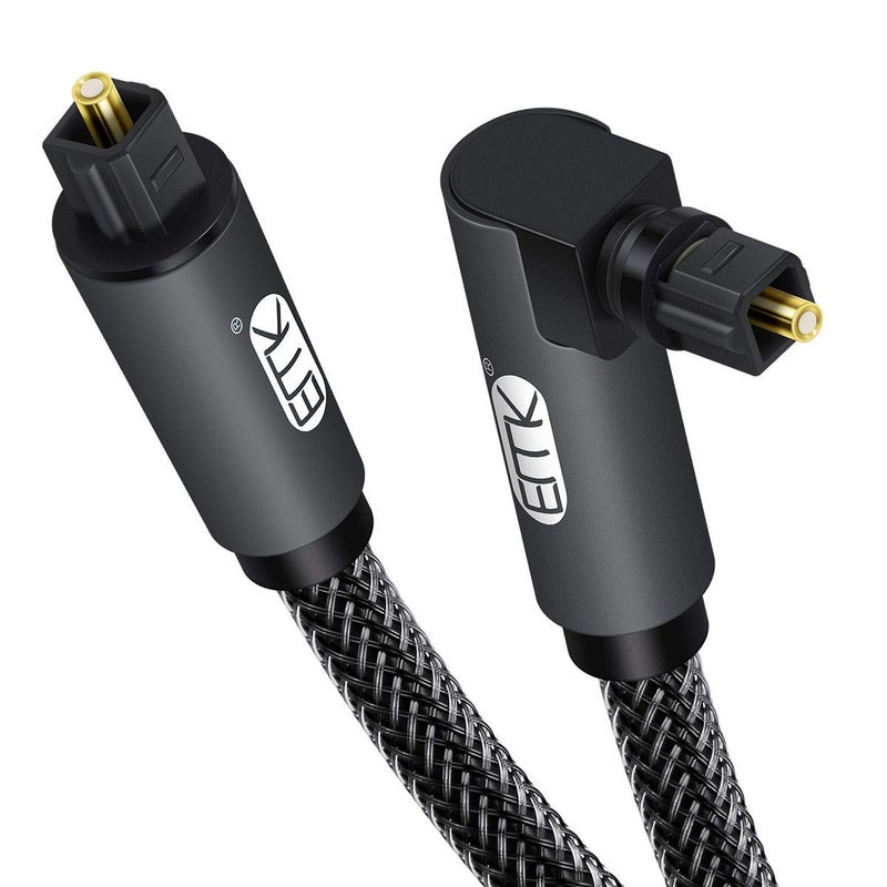 EMK 90 Degree Toslink Optical Cable 360 Degree Free-Rotating Plug Fiber Optic Cable S/PDIF Toslink Male to Male for Home Theater, Sound Bar, TV, PS4, Xbox,Grey (10ft/3m) - Image 1